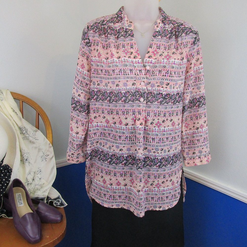 A.N.A Hi-Low Tunic 3/4 Sleeve Roll-Tab Blouse